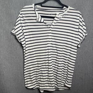 Duluth‎ Trading Co. Women's M Stripe Henley Short Sleeve Tee Classic Cotton